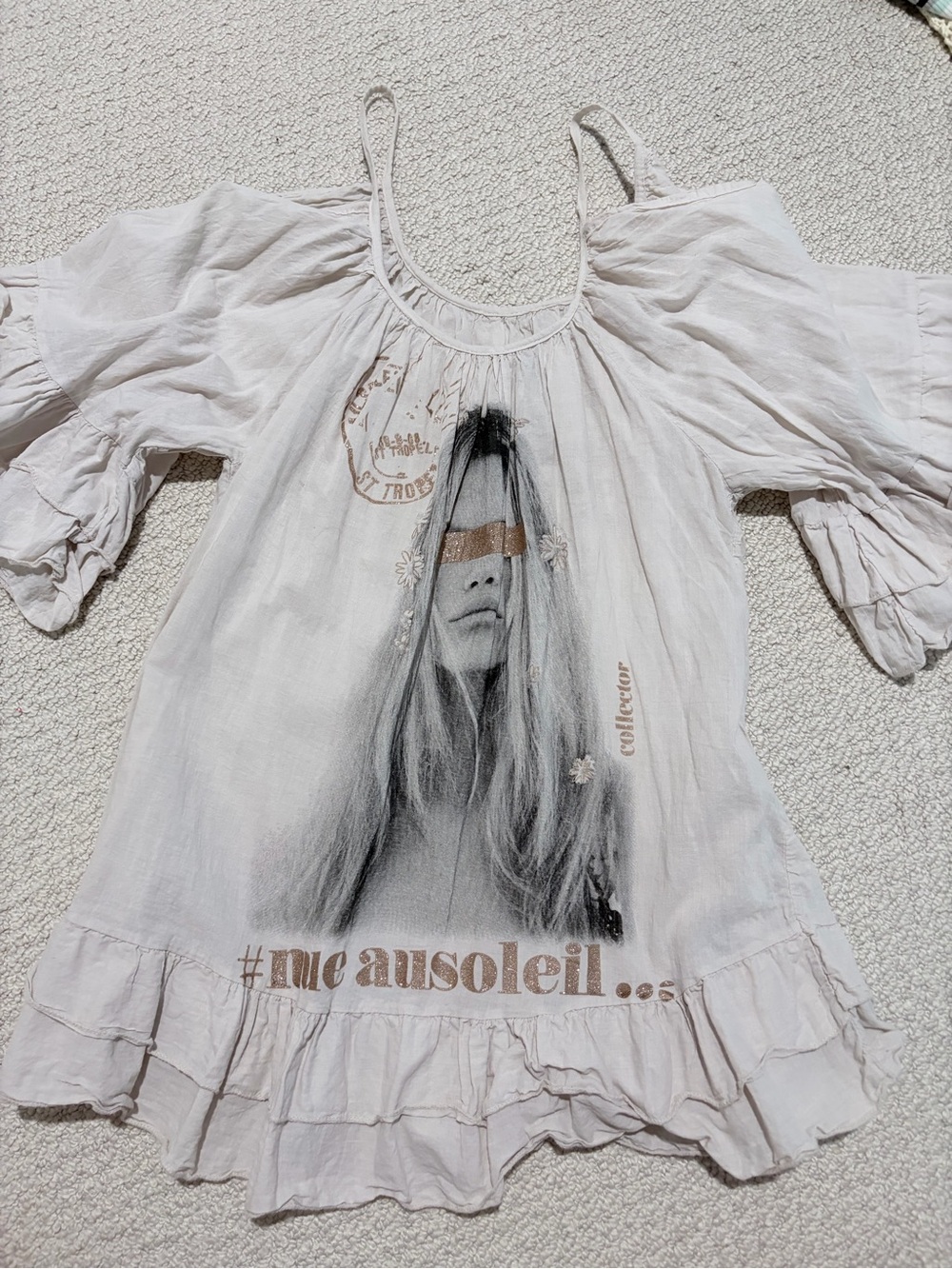 French Riviera Graphic Ruffle Tunic St. Tropez Y2K